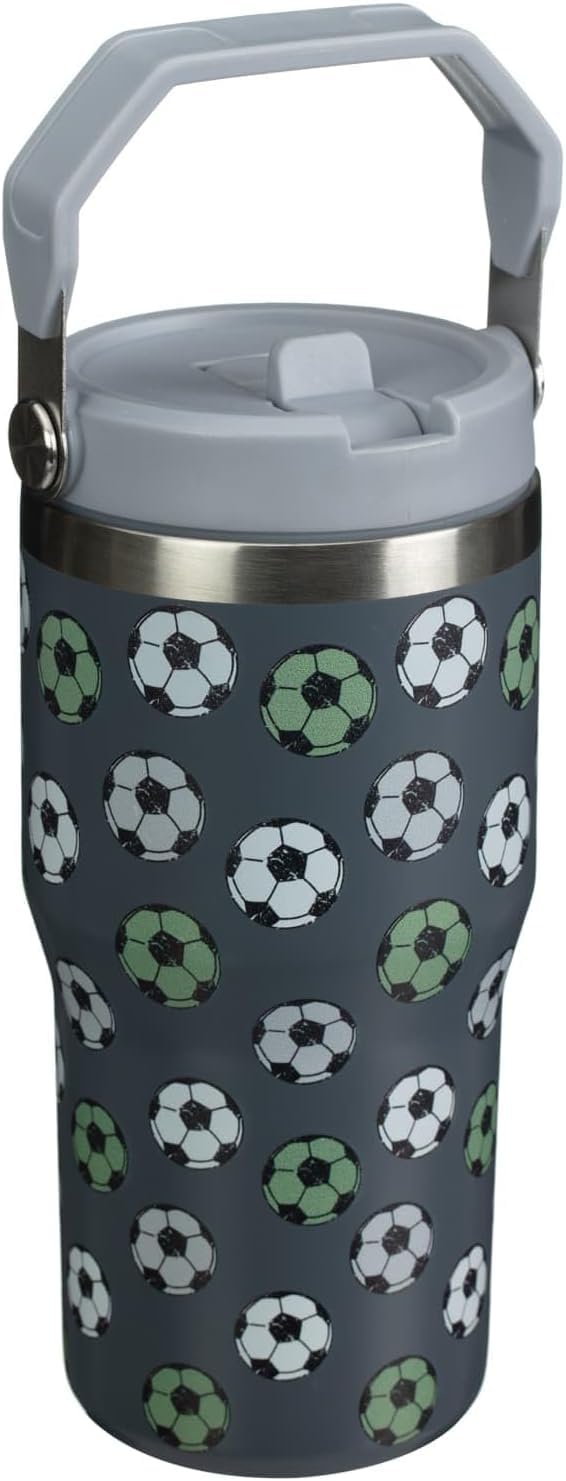 New Printed Hydrate 550ml Double Wall Tumbler with Rotating Lid and Straw – Leak-Proof, Insulated, Versatile Drinking Options Z-10 (Footballs)