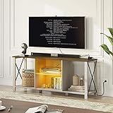 Seventable TV Stand with Power Outlets and LED Lights, 43' TV Console with Glass Shelf for TVs up to...
