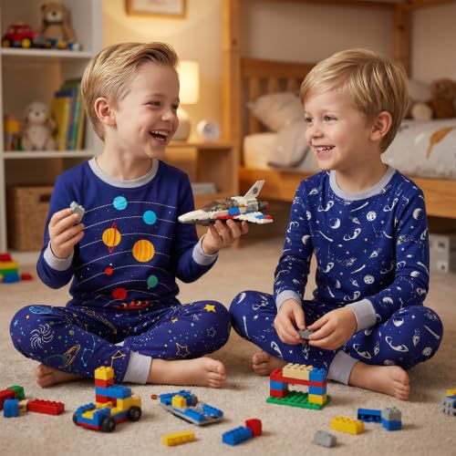 Image of DAUGHTER QUEEN Boys Pajamas 4 Pieces Long Set 100% Cotton Sleepwear Size 18 Months-12 Years