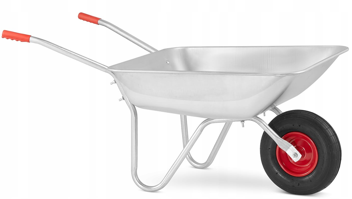 Gartenschubkarre 120 Liter verzinkte Schubkarre mit 3.50-6 Luftreifen (Ø 31 cm) Rot/Silber