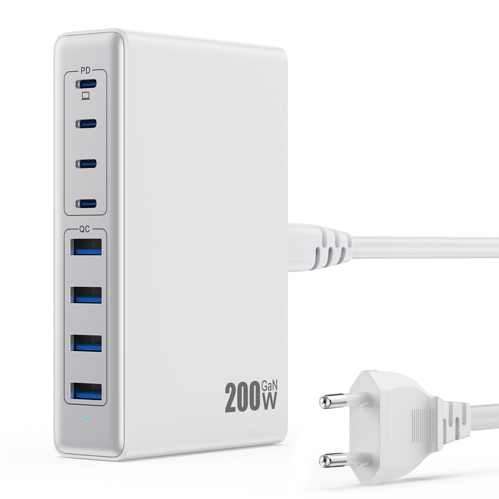 345W USB C Ladegerät Mehrfach mit Einziehbarem Ladekabel, 10-in-1 GaN VI Ladestation, PD/PPS/QC Schnellladegerät USB C Netzteil mit 2 Retractable Kabeln für MacBook, iPhone, Sam Sung, Tablet (Blau)