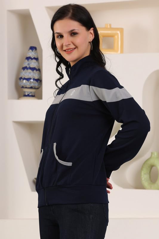 Jhoomantroo Women's Atheletic Gym Running Sports TrackJacket | Regular Casual Fit | TrackJacket for Girls & Women Navy 2