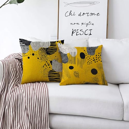 Housse de coussin 65x65cm jaune lin imperméable pour grand coussin canapé extérieur - 4