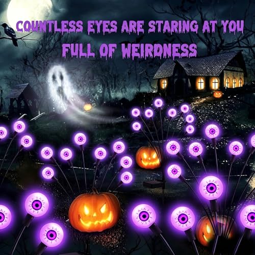 Image of ASMAD Halloween Decorations Outdoor Solar Scary Eyeball Lights, 10Pack 80LEDs Purple Eyeball Swaying Firefly Light, Waterproof Halloween Path Lights for Garden /Yard /Patio /Party Decor