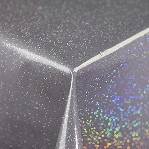 DESIGNERS247 Plain Silver Grey Glitter PVC Vinyl Oilcloth Wipe Clean Table Cloth 140cm x 300cm (54" x 118") Long Rectangular Grey Silver Glitz Sparkly Shimmering Effect Cover