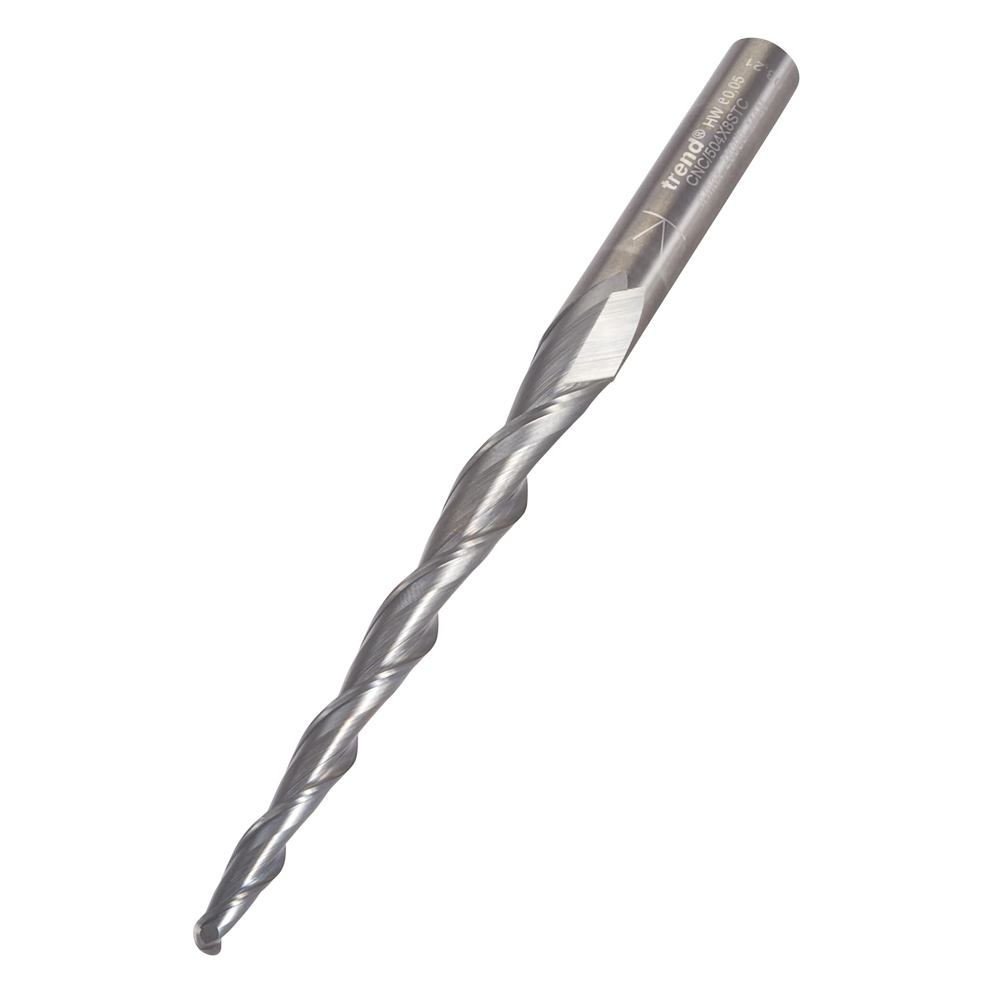 Trend CNC Tapered Ball Router Cutter, 8mm Shank, 2mm Radius, 75mm Cut Length and 120mm Overall Length, Solid Tungsten Carbide, CNC/504X8STC