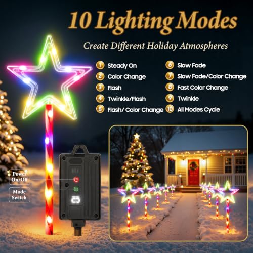 10 Pack Christmas Decorations Outdoor Solar Candy Lights, Multicolor - image 4