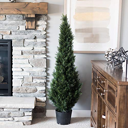 Vickerman Everyday Artificial Cedar Tree 4 Foot Tall - Potted Natural Green Cedar - Uv Resistant Indoor Outdoor Home Office Patio Front Door Faux Decor #TOP4