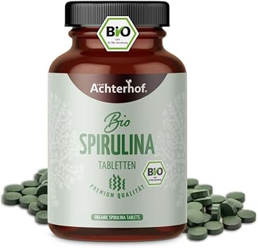 Achterhof Spirulina Tablets Organic 400 Pellets with 6 g Spirulina Algae Powder per Daily Dose 100% Organic Spirulina Powder High Dose Vegan by Achterhof
