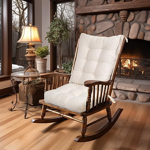 Image of Lokex Rocking Chair Cushion Only,Tufted Non-Slip Comfortable Rocking Chair Cushions Indoor with Ties,Striped Rocking Chair Pads (White-S2064-1, 21x17 /17x17)
