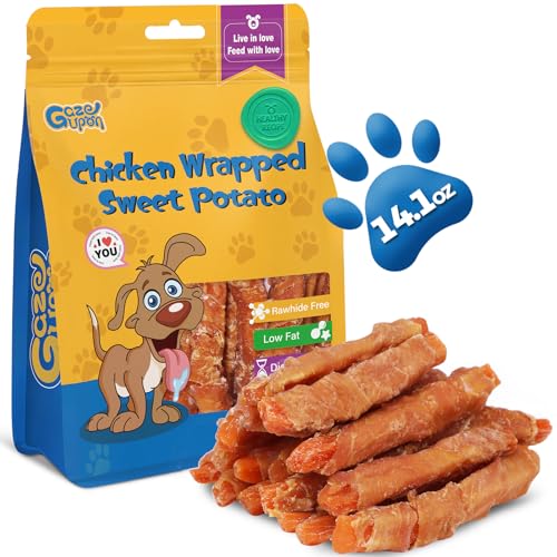 Gazeupon Dog Treats Chicken Wrapped Sweet Potato Healthy Training Snacks for Dogs w/Glucosamine Chondroitin Rawhide Free