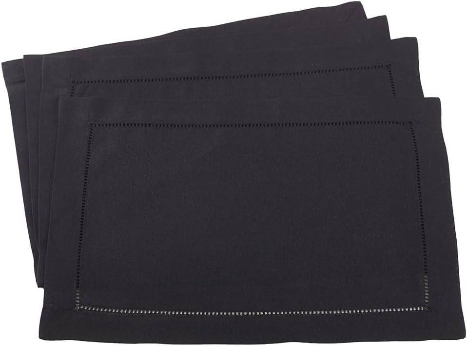 Fennco Styles Rochester Collection Hemstitched Border Design Table Runner 16" W x 90" L - Black Table Cover for Home Décor, Dining Table, Banquets, Holidays and Special Occasion