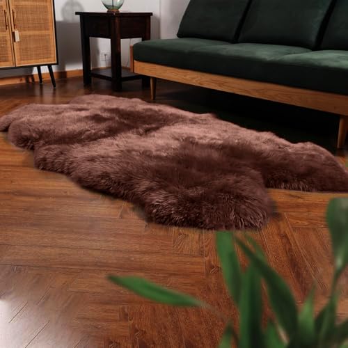 Premium Genuine Fur Sheepskin Rug Real Australia Sheepskin Natural Luxury Fluffy Lambskin Fur Area Rug Seat Covers for Kids Bedroom Sofa Chair Cover … (Mocha, 4ft x 6ft)