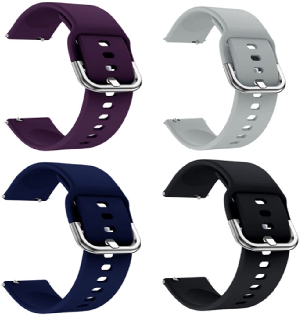 ELECDON Silicone Sport Strap for Samsung Galaxy Active 2, 20 Mm Watch Bands Compatible for Samsung Galaxy Watch Active 2, Women Men, 4 Pack (Black, White, Dark Purple, Dark Blue)