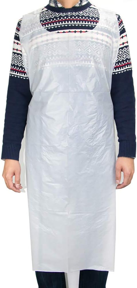 GSHLLO 10 PCS White Disposable Aprons - Plastic, Polythene, Waterproof for Cooking, Cleaning - Image 3