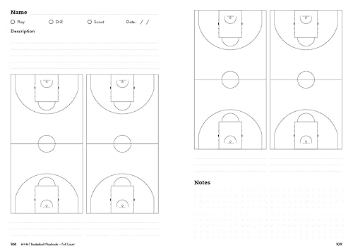 Miniatura 7 de Basketball Playbook by MVMT Sports. 380 court diagrams in a 5.82 x 8.26 inches planner for basketball coaches. Capture plays, drills and scouts.