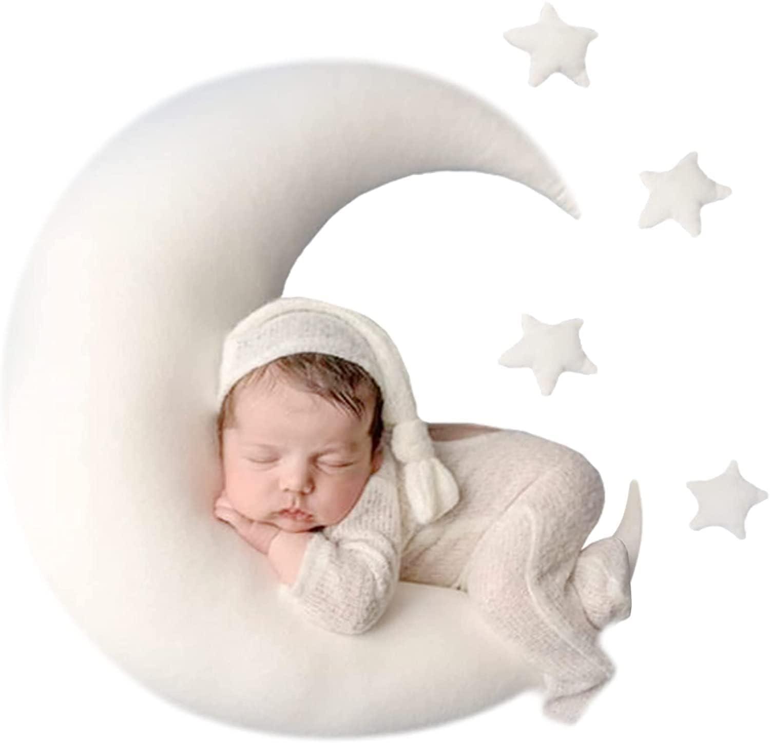 Lot de 4 accessoires de photographie pour nouveau-né - Demi-lune - Coussin et étoiles - Accessoires de photographie pour bébé - Accessoires de studio