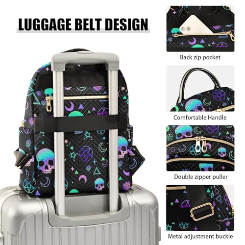Image of Women Fashion Backpack Purse Magic Skull Rucksack, S | Casual Lightweight Quilted Daypack Ladies Bag for College Travel Work