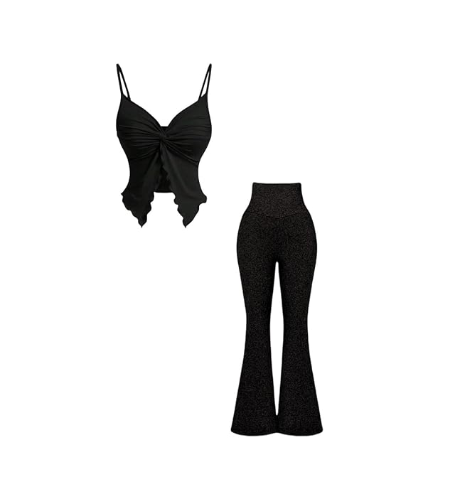 Womens Casual Solid Color V-Neck Crop Top and Pants Two Piece Sets