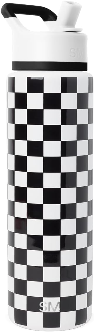 Simple Modern Water Bottle with Straw Lid | Vacuum Insulated Stainless Steel Metal Thermos | Reusable Leak Proof BPA-Free Flask for Sports Gym | Summit Collection | 30oz, Black and White Checkmate