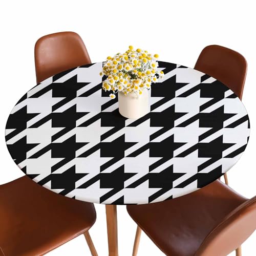 Guxxuil Houndstooth Round Table Cloth Cover Black and White Grid Classic Retro Tablecloth for Indoor Outdoor Picnic Party Fit for 40"-44" Round Tables by Guxxuil - Used condition - US$9.22