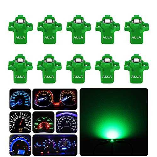 Alla Lighting Super Bright B8.3D 17058 202259 2721 MF8 LED Bulbs,Green Instrument Panel Lights 3030 SMD Dashboard, Gauge Cluster Speedometer, Indicator Lights