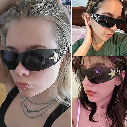 Rimless Y2K Sunglasses Star Wrap Around Glasses 2000S Accessories for Women Men Trendy Fashion Cool Shield Shades4