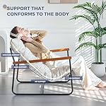 MAXYOYO Modern Accent Chair, Comfy Living Room Chair with Metal Frame Wooden Armrest, Upholstered Armchair with Soft Cushion for Bedroom Balcony Lounge Reading Room, Beige - Image 5