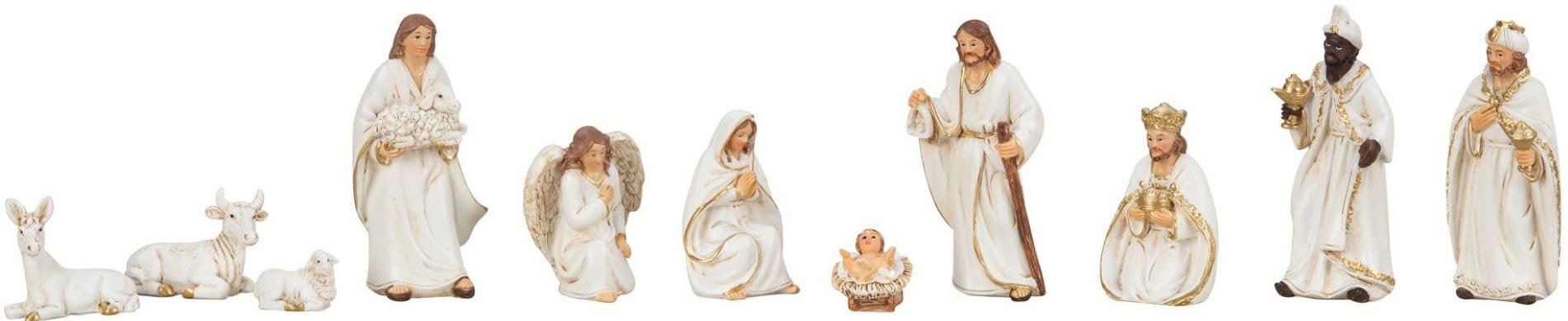 Geschenkestadl Krippenfiguren 11-teiliges Set weiß Gold 2-9cm Krippe Krippendekoration Weihnachtsdekoration Deko