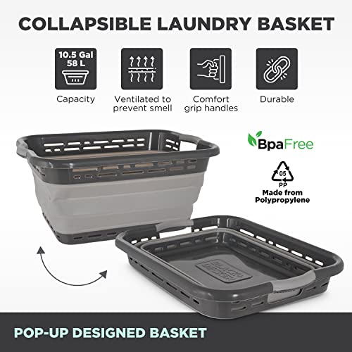 Black+Decker 1 Large 25" Slim Collapsible Laundry Basket - Portable & Space-Saving Basket With Dual Comfort Grip Handles - Ideal For Laundry, Towels, Blankets & More In Small Spaces & Travel, Black #TOP4