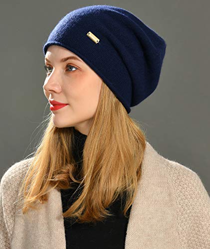 Jaxmonoy Cashmere Slouchy Knit Beanie Hat For Women Winter Soft Warm Ladies Wool Knitted Skull Beanies Cap - Navy #TOP4