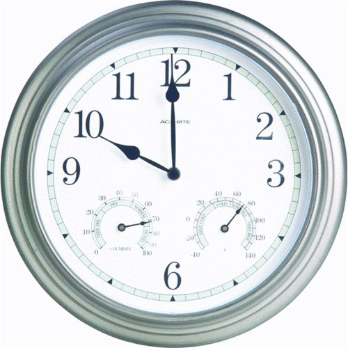 AcuRite 14-inch Indoor/Outdoor Wall Clock with Thermometer and Hygrometer, Pewter