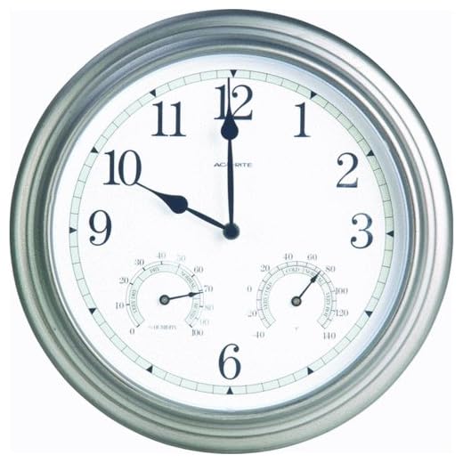 AcuRite 14-inch Indoor/Outdoor Wall Clock with Thermometer and Hygrometer, Pewter