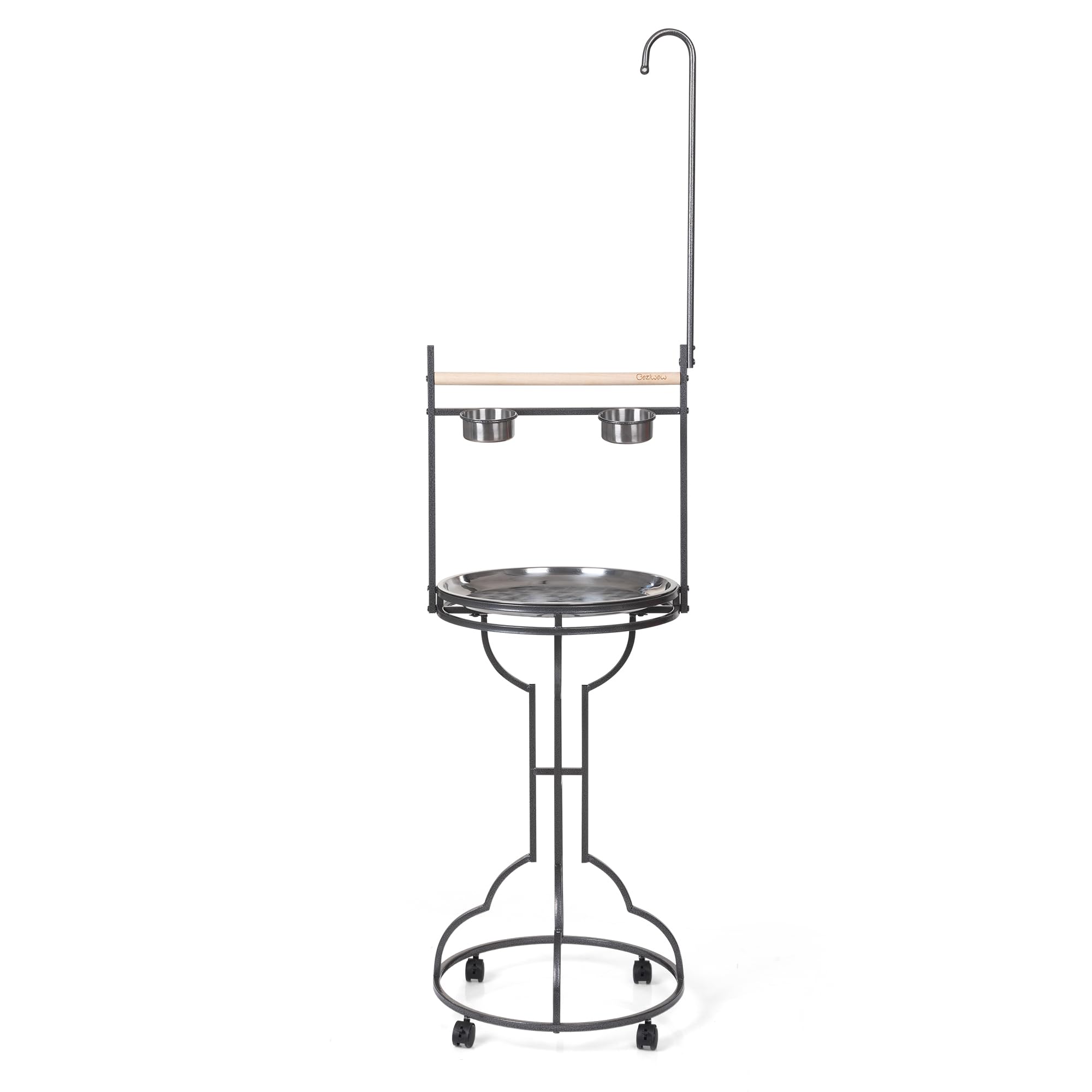 Parrot Stand,Stainless Steel Tray Bowls Large Bird Playstand,Parrot Perch with Easy Grip,Wrought Iron Bird Stand with Toy Hook,Macaw Play Gym Ground Stand Rolling Wheel,Pet Gift