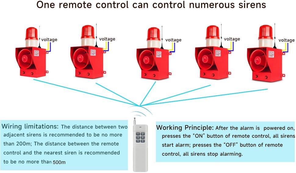 Miniatura 4 de 0.31 millas de control remoto inalámbrico sirena de volumen ajustable tono impermeable 130dB cuerno alarma de seguridad Systerm con luz