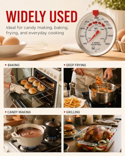 Image of Candy Thermometer for Deep Frying, Cooking Oil Thermometer with Pot Clip