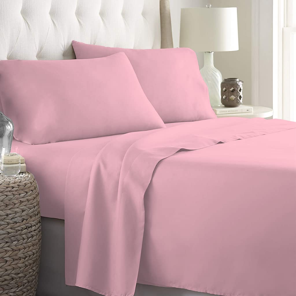 LARA MORADA - Set Completo Lenzuola Una Piazza E Mezza, Misura Francese, 100% Cotone, Made in Italy, Tinta Unita, per Letto 1 Piazza E Mezza 140x200cm, Rosa