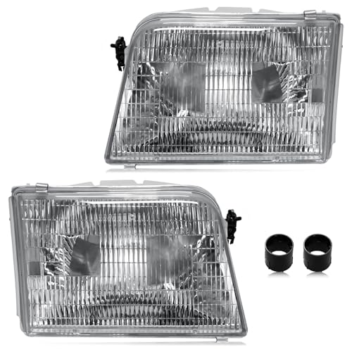 Headlight Assembly Compatible with Ford Ranger 1993-1997 OE-Style Halogen Headlamp Replacement for F37Z13008A F37Z13008B FO2503115 FO2502119 Driver and Passenger Side 2Pcs without Bulb