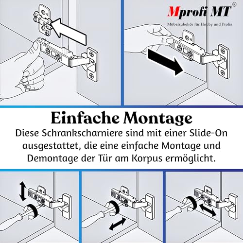 Mprofi MT® 4er Set Scharniere für Schranktüren - MiniSchrankscharniere Ø 26 mm - Küchenschrank Scharniere - Schranktür Scharnier - Schrank und Möbelscharniere - Topfscharnier Eckanschlag PM/R/4