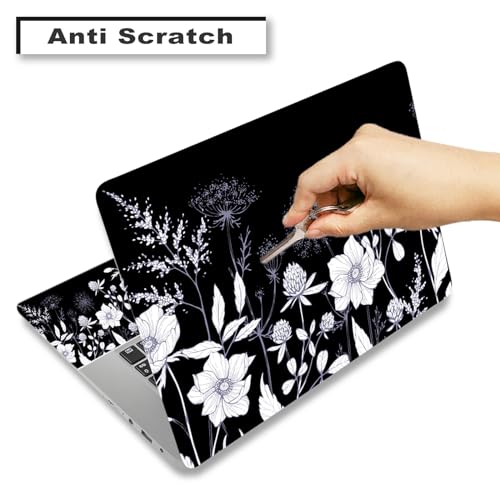 Laptop Skin Sticker Decal,12" 13" 13.3" 14" 15" 15.4" 15.6 inch Laptop Vinyl Skin Sticker Cover Art Protector Notebook PC (2 Wrist Pad Skins Included), Waterproof Removable, Black White Flower - Thumbnail 3