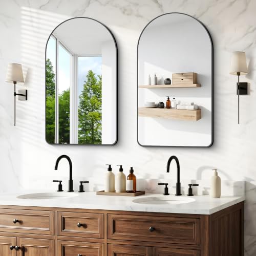 Image of BONEWEI Arched Wall Mirror,22x36 inch Black Arched Mirror Bathroom,Vanity Mirror for Over Sink Metal Frame,Tempered Glass Arch Mirrors for Bedroom,Entryway,Living Room,Home Decor Shatter-Proof