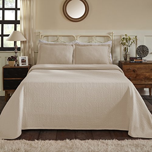 Superior Cotton Fleur De Lis Bedspread Set, Warm Blankets, All-Season Bedding, Bedroom Decor, Decorative Boho Medallion Coverlet, Includes 1 Bedspread, 2 Pillow Shams, Queen, Linen