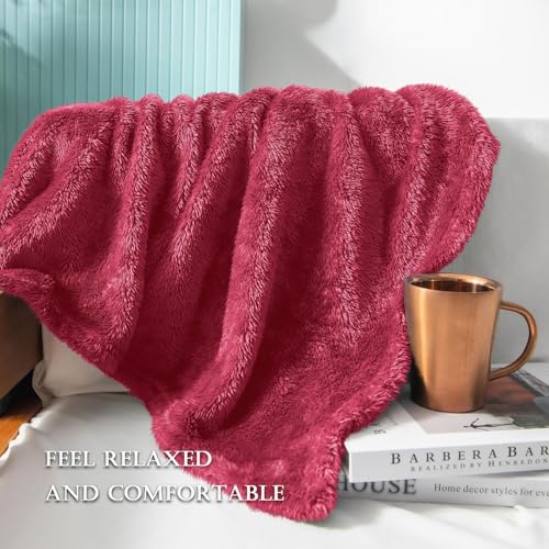 Image of Exclusivo Mezcla Plush Fuzzy Fleece Throw Blanket Extra Large, Super Soft, Fluffy and Warm Blankets for Couch, Bed, All Season (Deep Red, 50x70 inches)