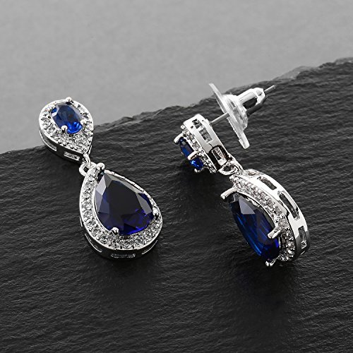 Mariell Sapphire Cubic Zirconia Teardrop Earrings for "Something Blue" Bridal or September Birthstone4