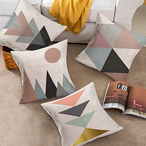 Xihomeli A1 Geometry Theme Cotton Linen 16X16 Inch Throw Pillow Covers Triangle Circle Sun Mountain Pattern Cushion Case Set Of 4 Colorful Geometric Pillowcase thumb #2
