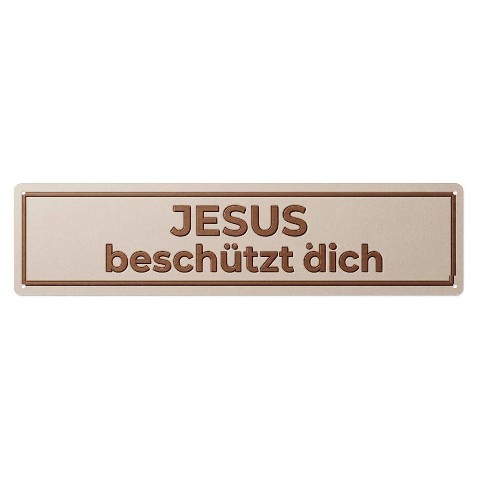 Jesus Beschuetzt Dich Christian Grace（1） Metal Tin Skinny Sign Plaque Wall Decor for Cafe, Club Bar, Office, Home Garden Metal Poster 4x16Inch