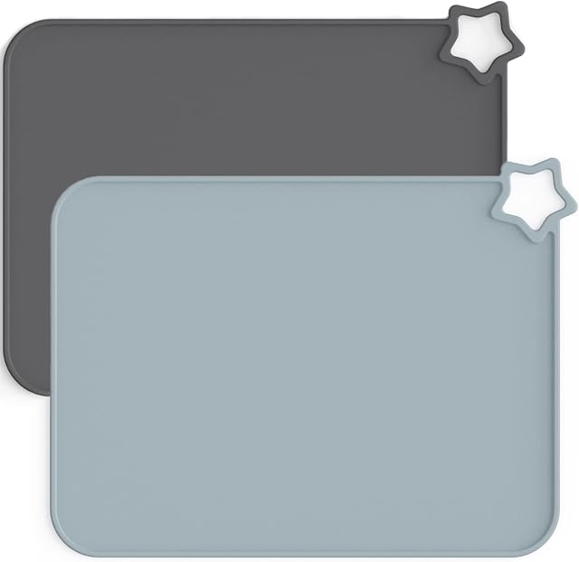 Moonkie Silicone Placemats for Baby & Kid, Stain Resistant Non-Slip Toddler Food Mats Eating Table Mat with 2 Packs (Dark Grey/Light Grey)