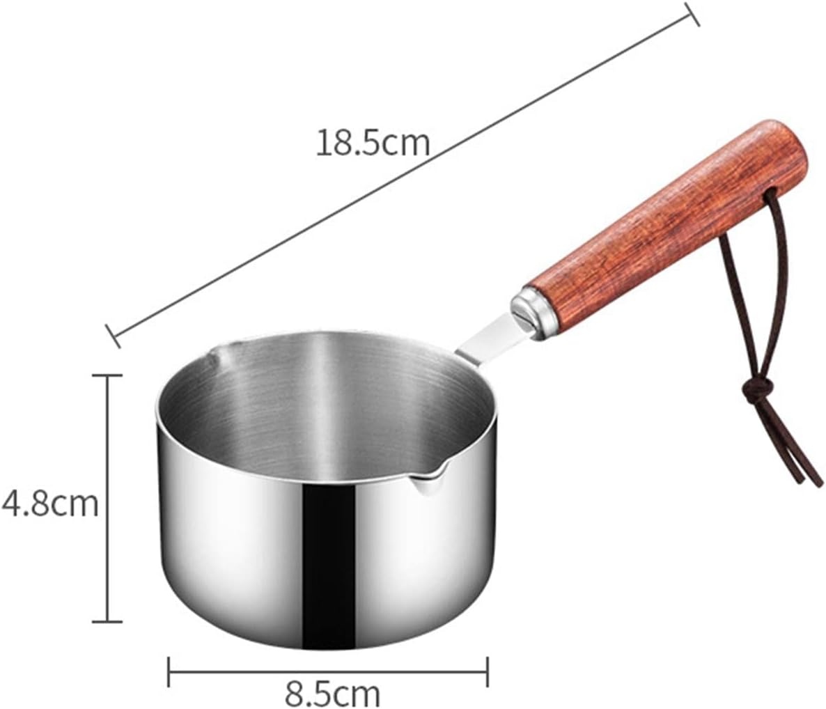 304 Stainless Steel Oil-Splashing Pot with Wooden Handle, 250ml