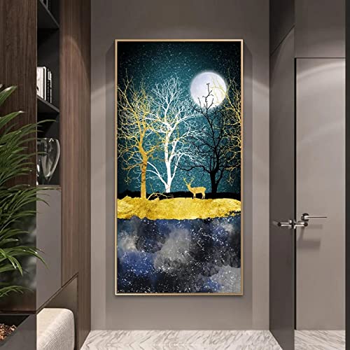 Peinture murale abstrait or élan lune paysage affiche toile salon 80x160