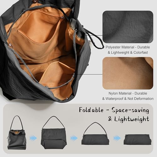 Bolso tote de gran capacidad con cierre de cordón, impermeable, de nailon, para mujer miniatura 4